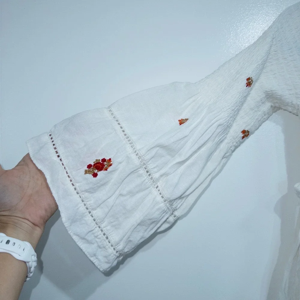 Free People‎ Ivory White Counting Daisies Embroidered Mini Dress Medium